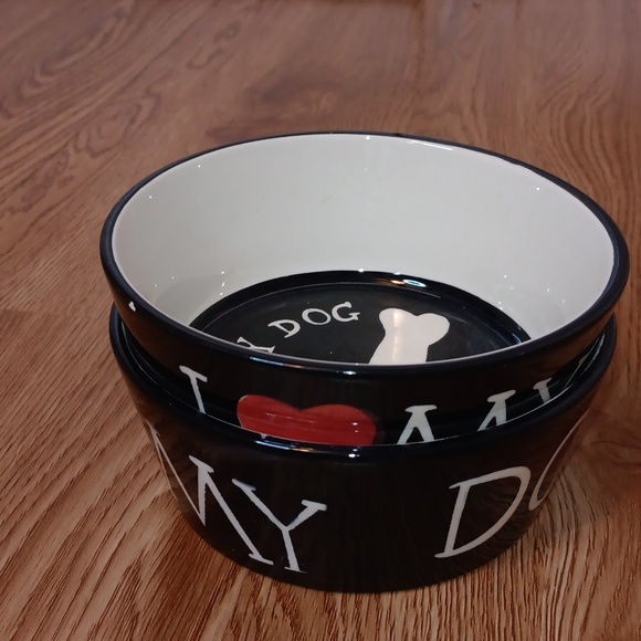 Tabletops Gallery Pet Bowls Set of Two I Love My Dog Small Black White Red 5"X2" - Picture 9 of 9